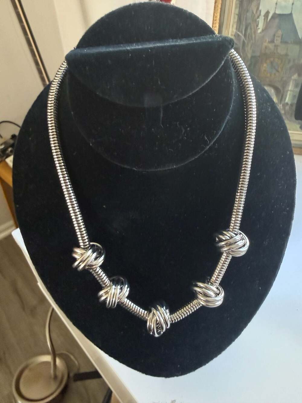 Silver-tone Slinky Snake Chain Necklace with 5 Large Knots